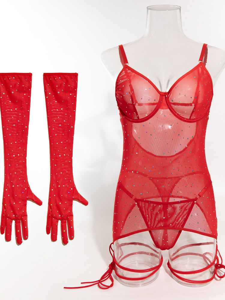 Sexy Sequined Gloves and Tie Ropes Three-piece Set