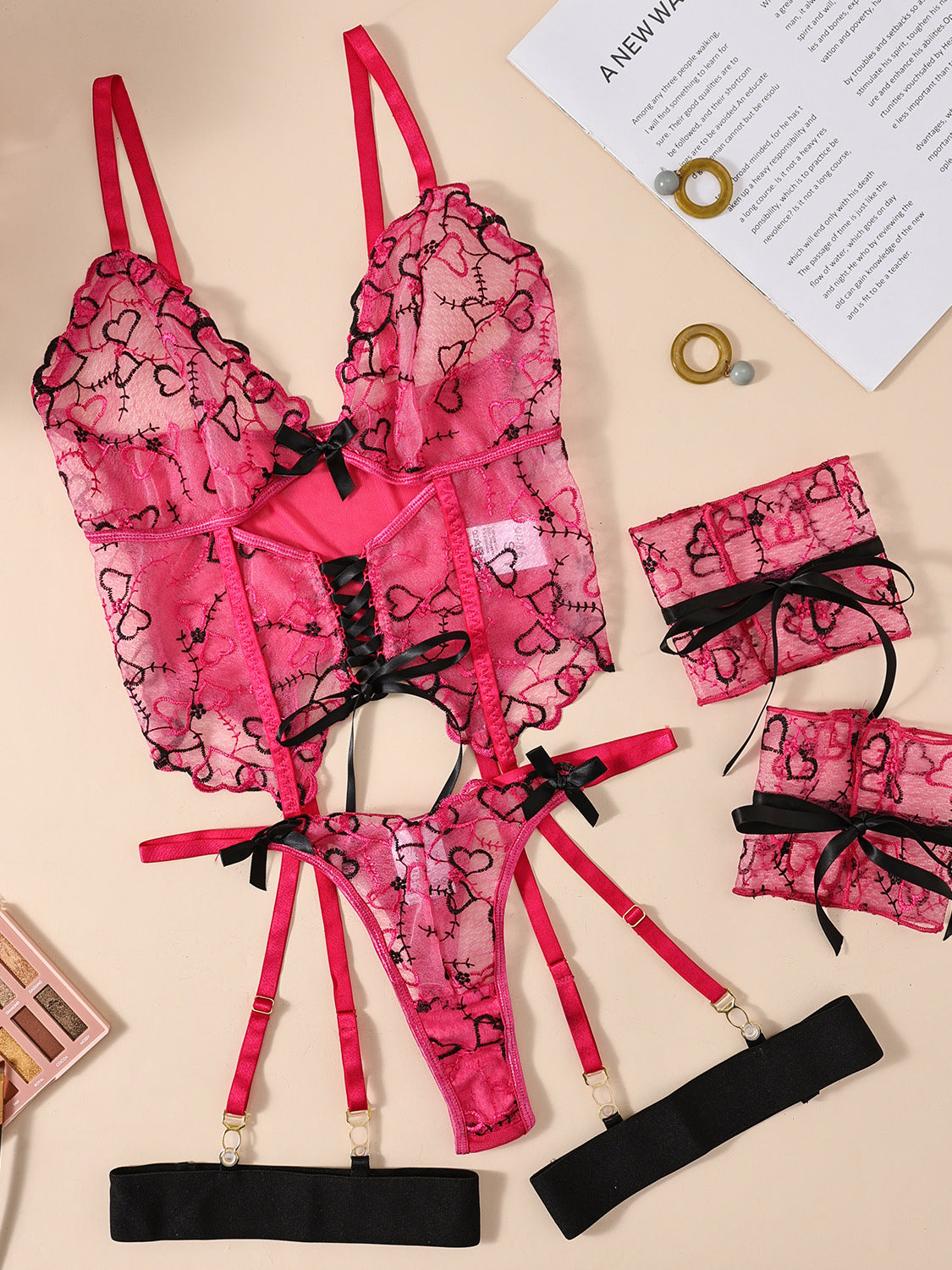 Sexy lace heart embroidered underwear set