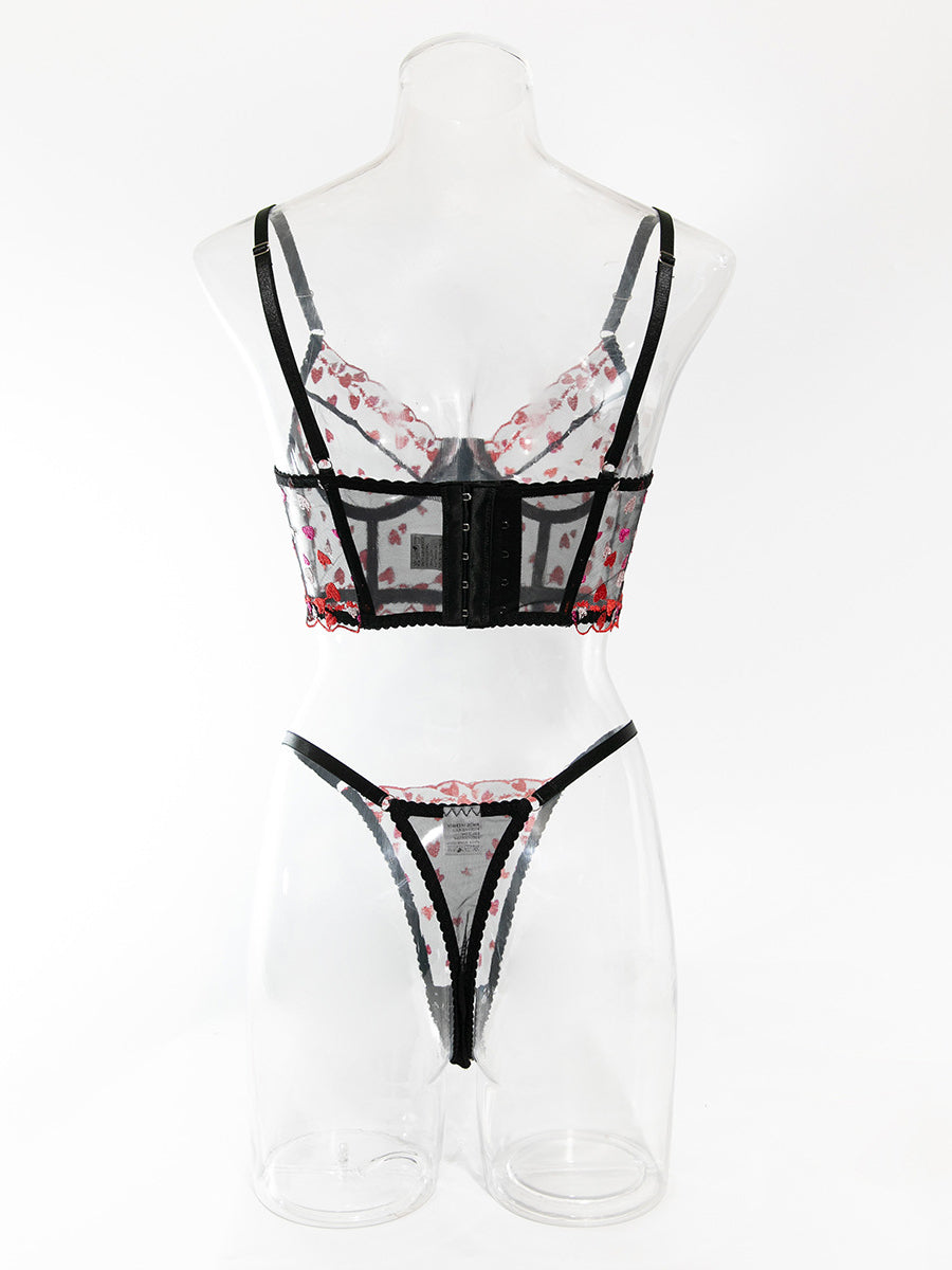 Women's Sexy Lace Heart Embroidery Lingerie Set