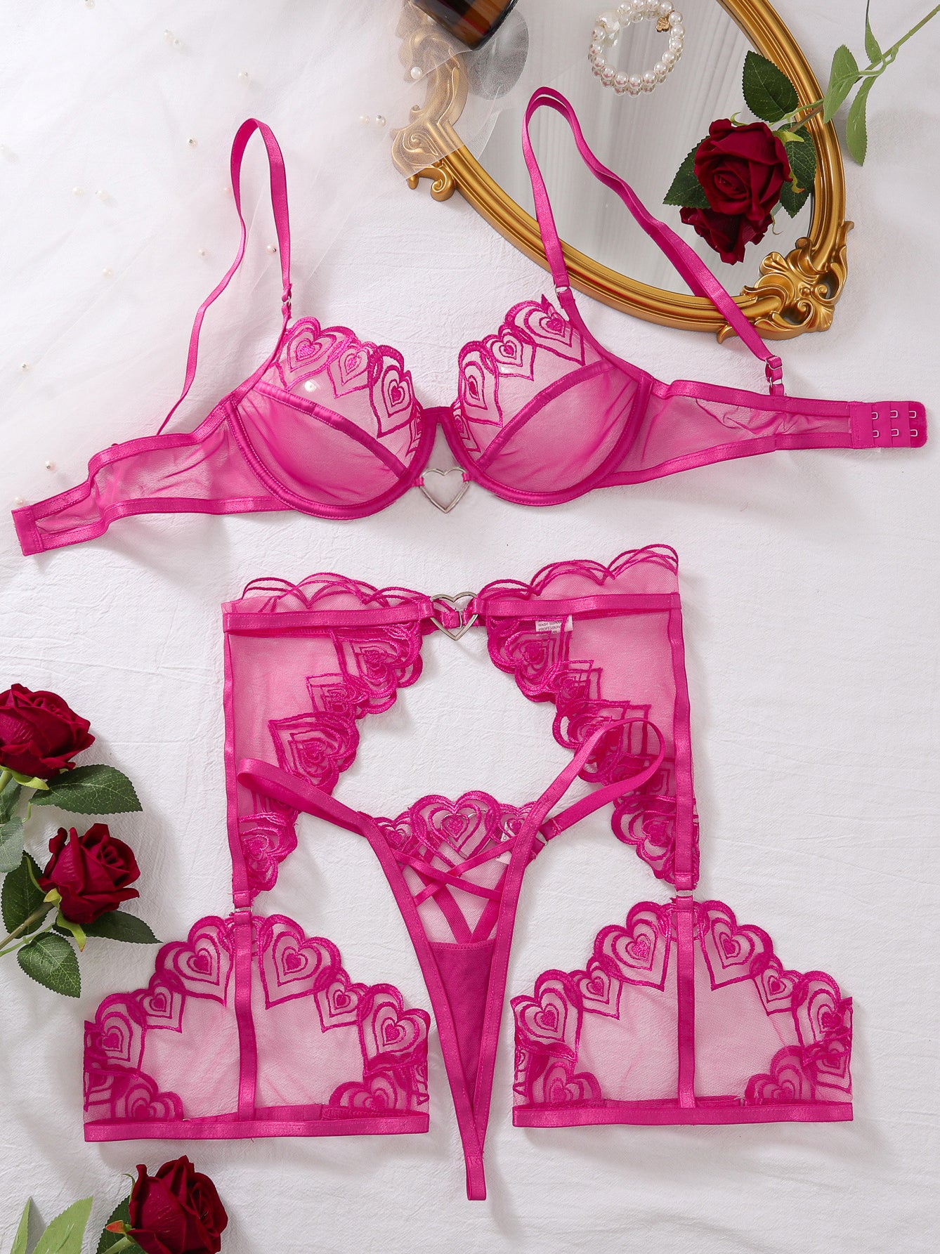 New style sexy heart embroidered lingerie set