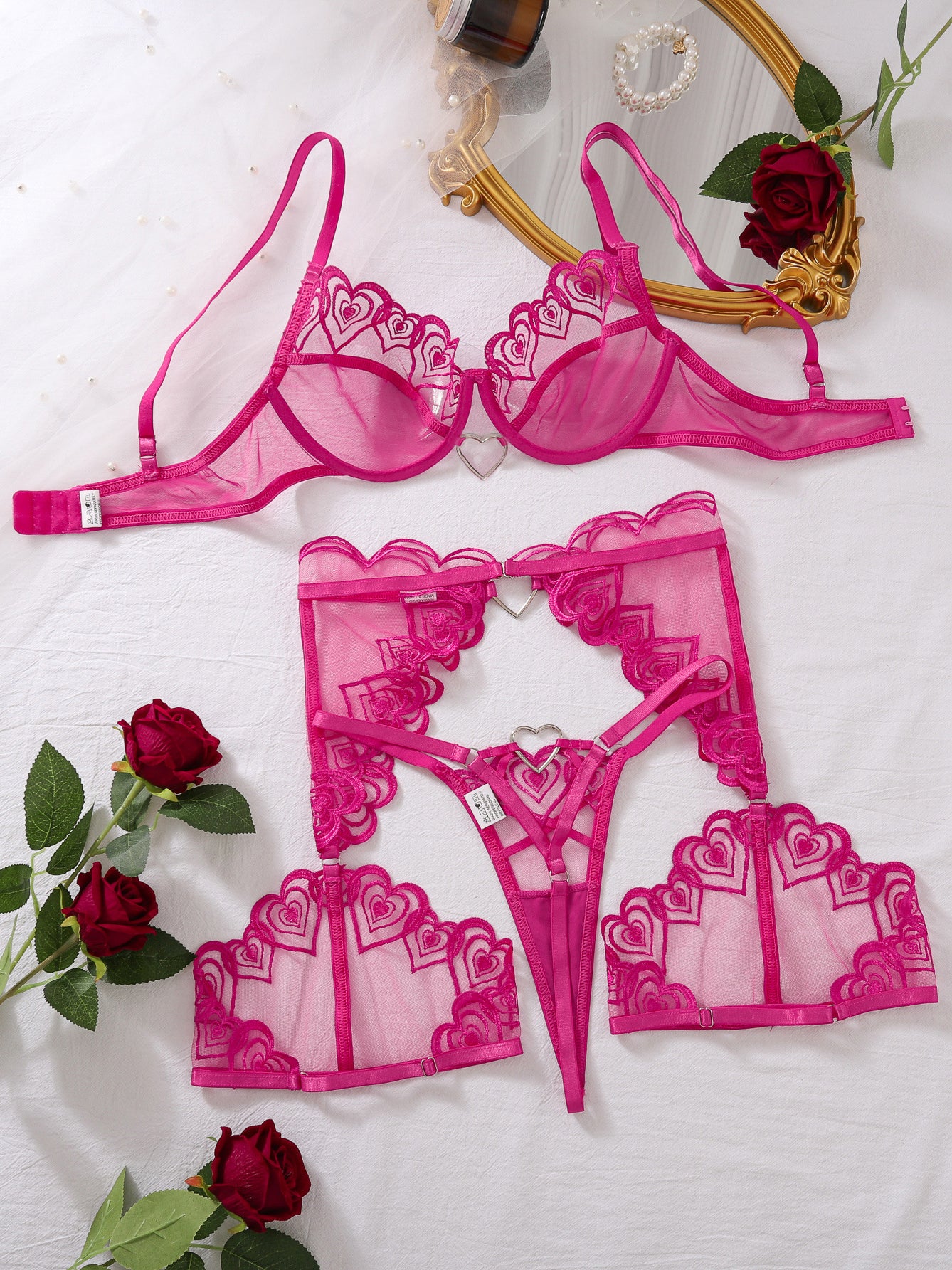 New style sexy heart embroidered lingerie set