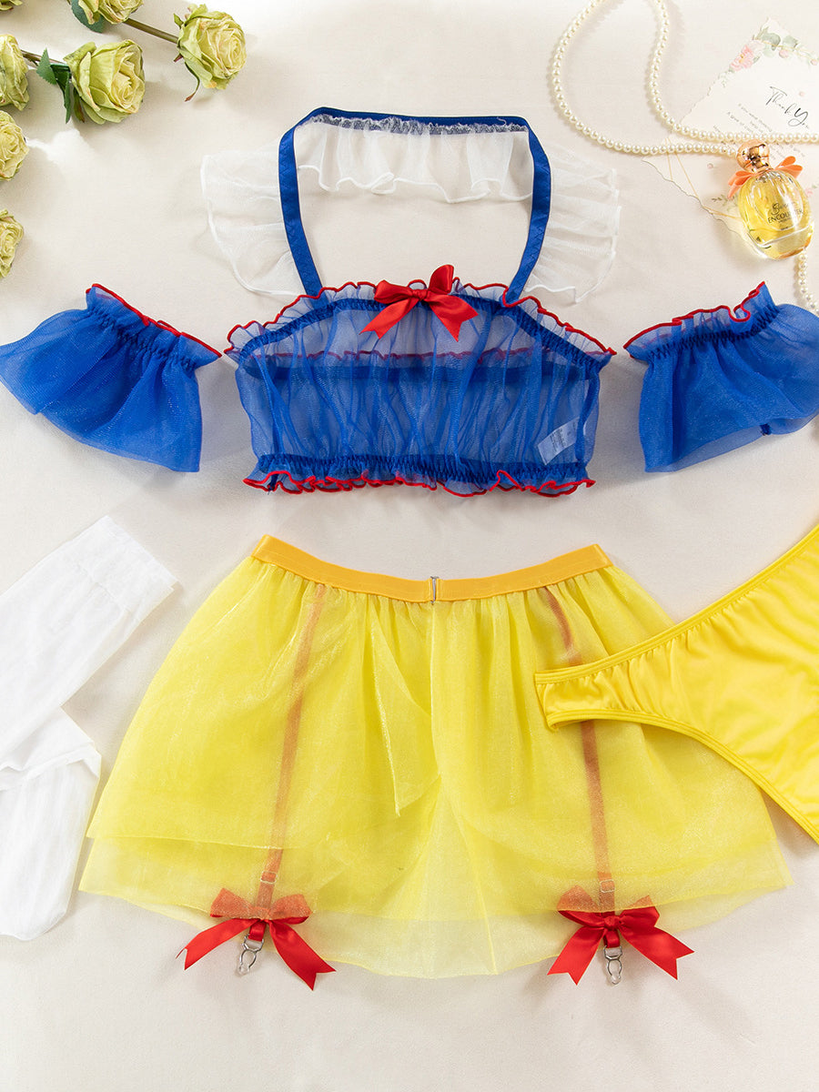 Sexy Snow White erotic lingerie five-piece set with stockings