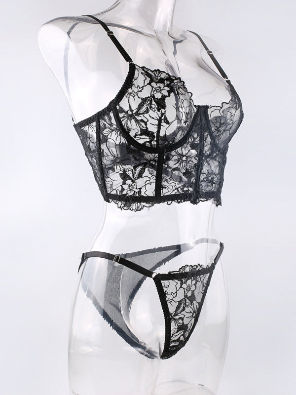 Sexy See-Through Embroidery Lingerie Set