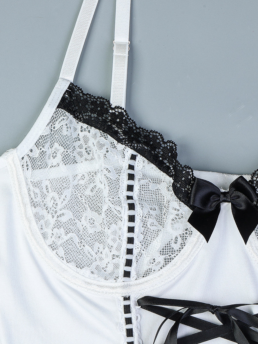 Sexy lingerie lace bow black and white lingerie set