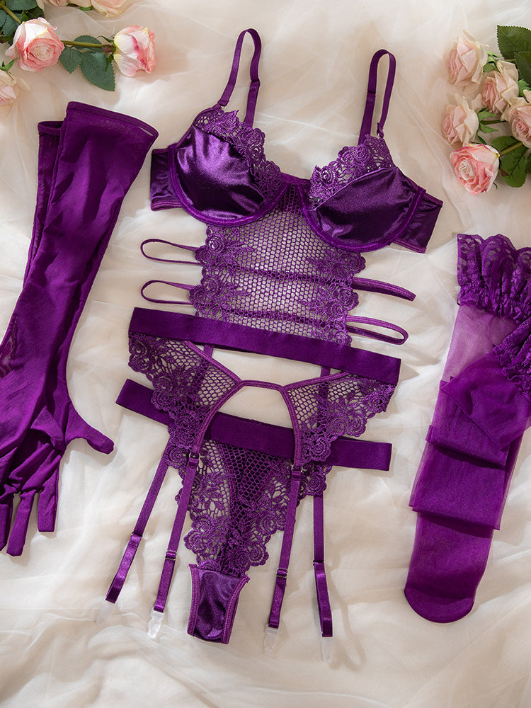 Purple grape sexy lingerie set  sexy  bra with stockings gloves set