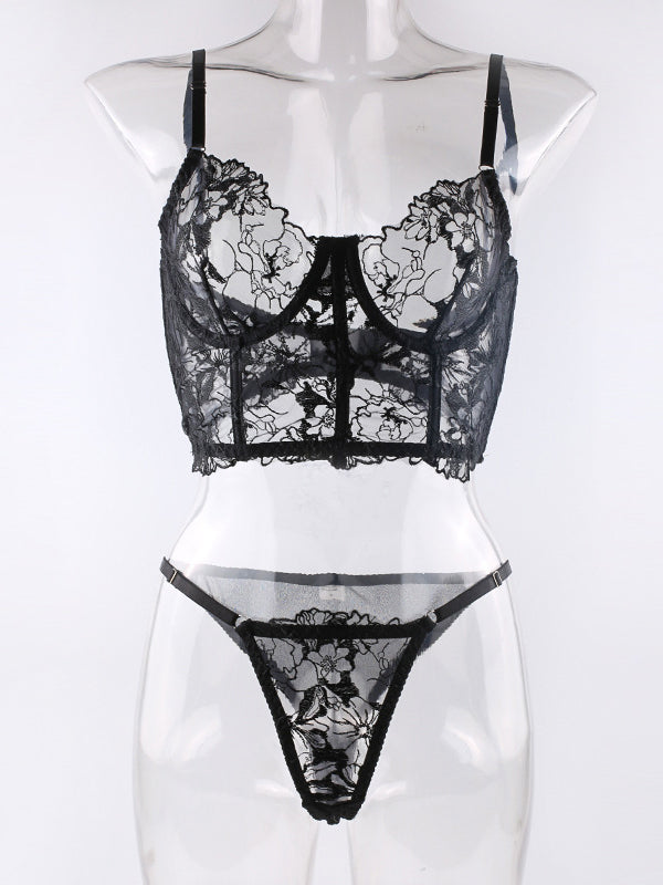 Sexy See-Through Embroidery Lingerie Set