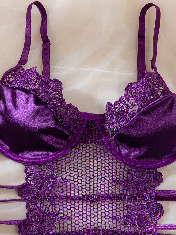 Purple grape sexy lingerie set  sexy  bra with stockings gloves set