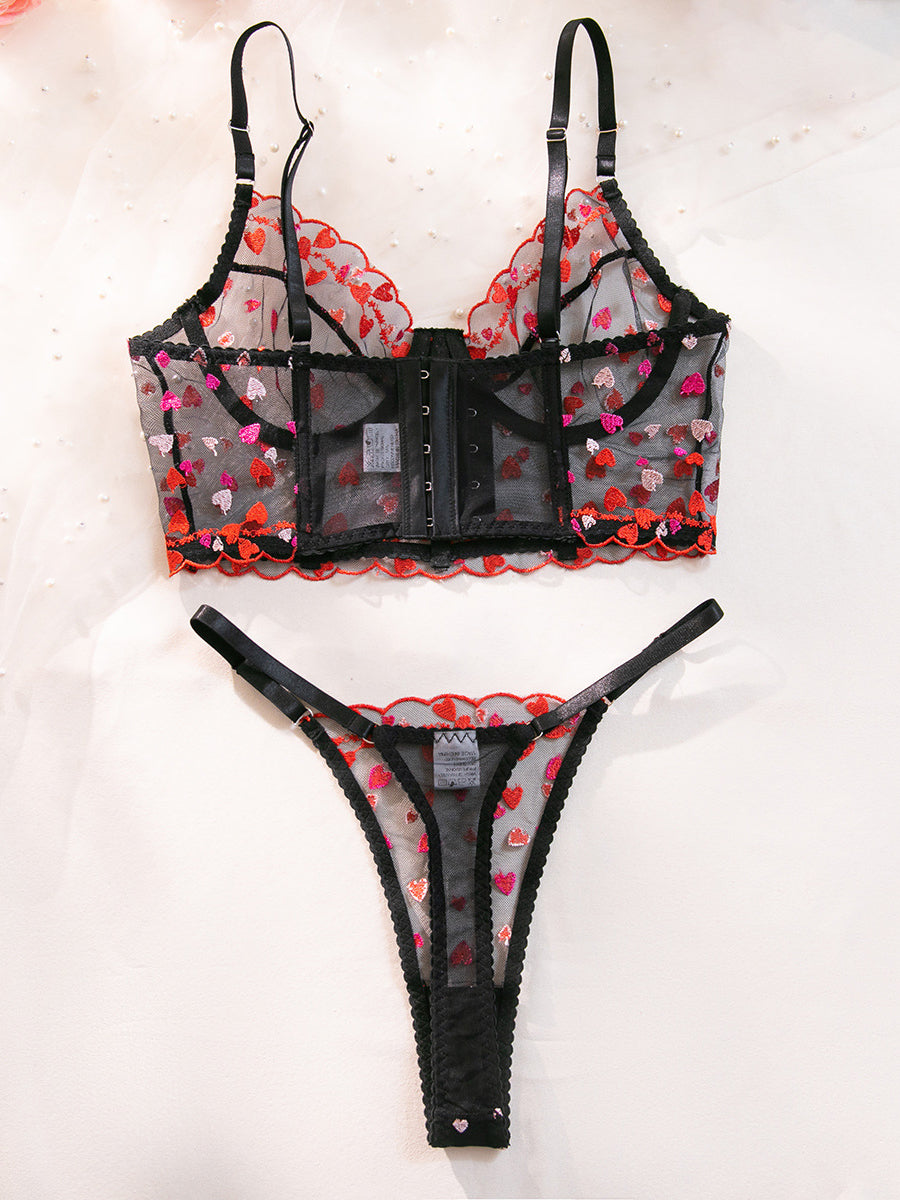 Women's Sexy Lace Heart Embroidery Lingerie Set